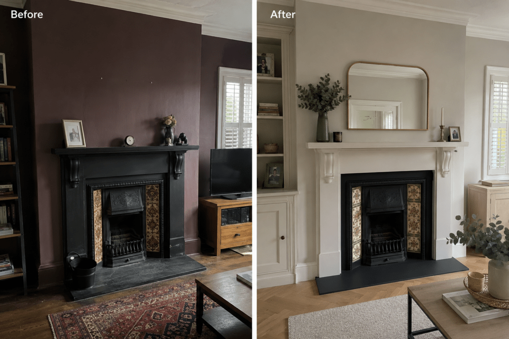 Rogate Construction - Before and After with Period Fireplace
